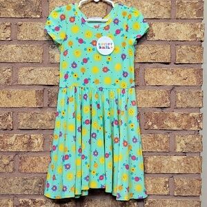 Dot Dot Smile Teal Dress with Smiley, Sun Floral Print SIZE 3/4